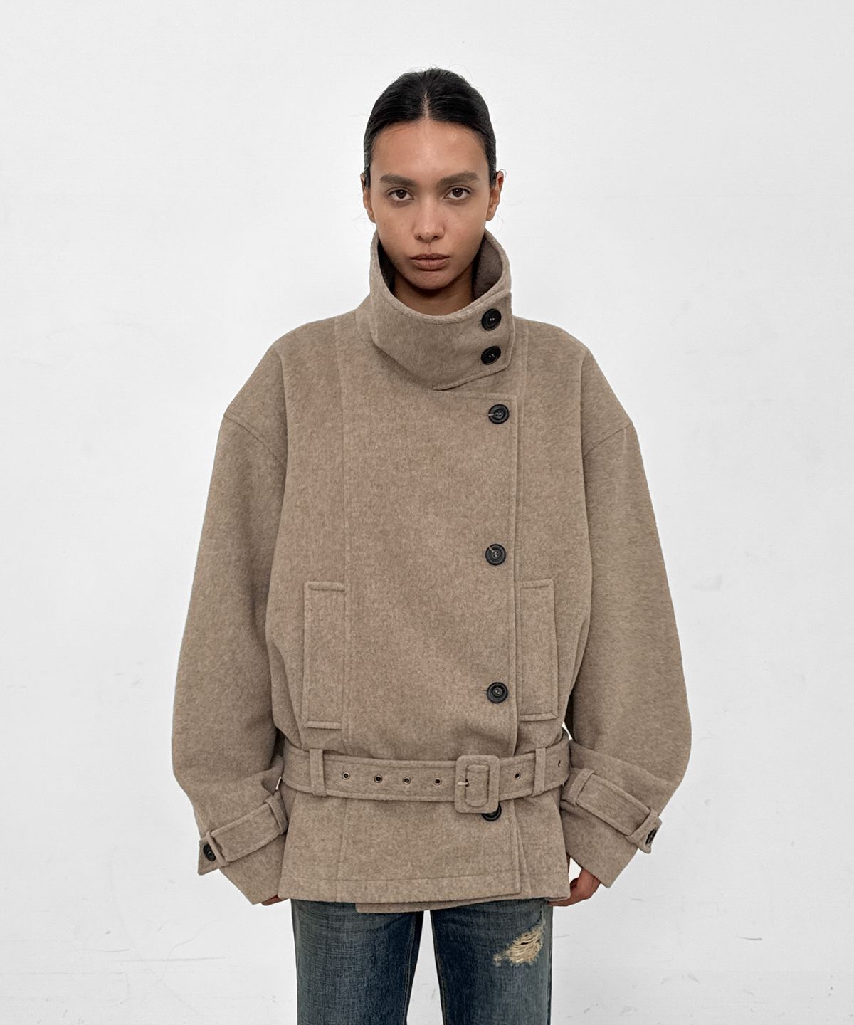 샌드릭(SANDRIC) High Neck Wool Jacket_Beige