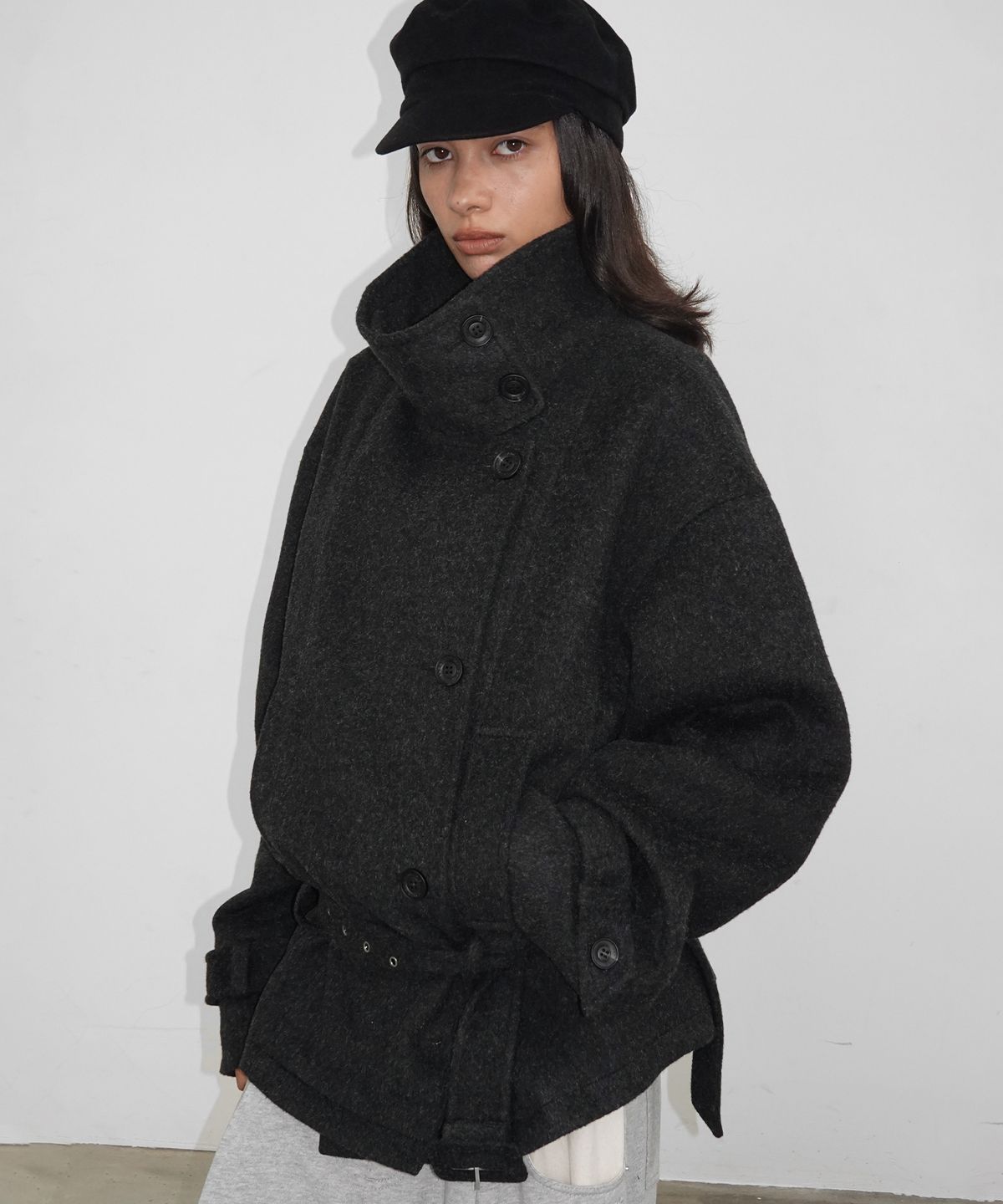샌드릭(SANDRIC) High Neck Wool Jacket_Charcoal