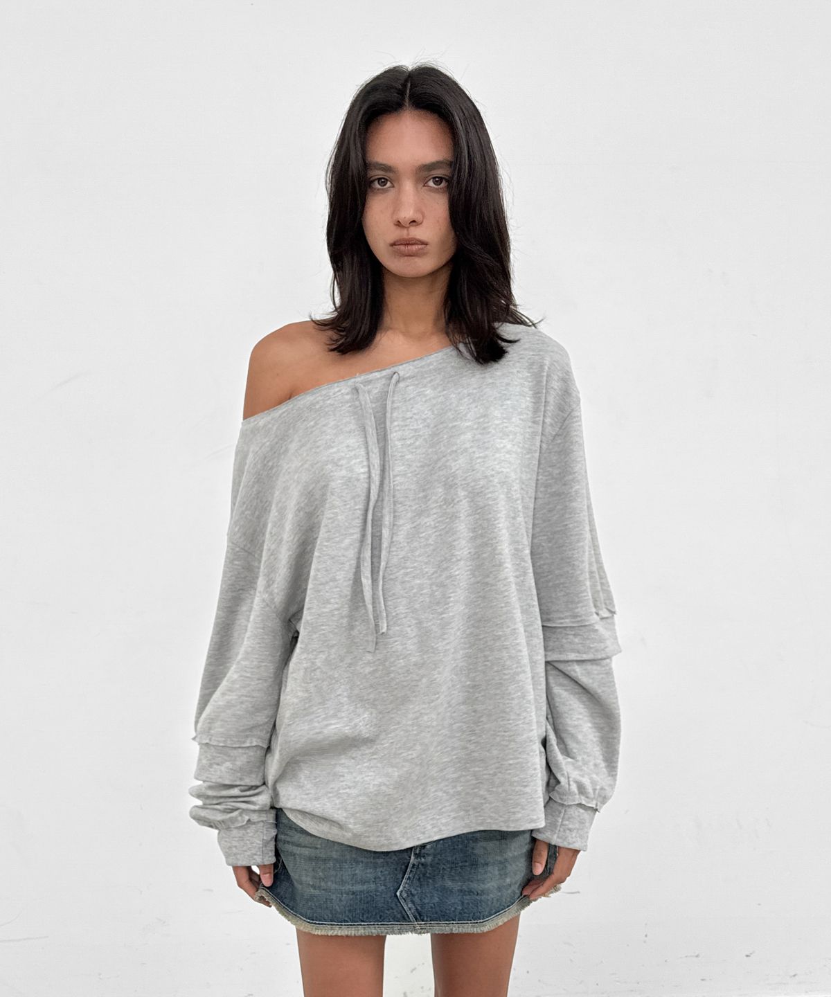 샌드릭(SANDRIC) Overfit Drawstring Tee_Melange Grey