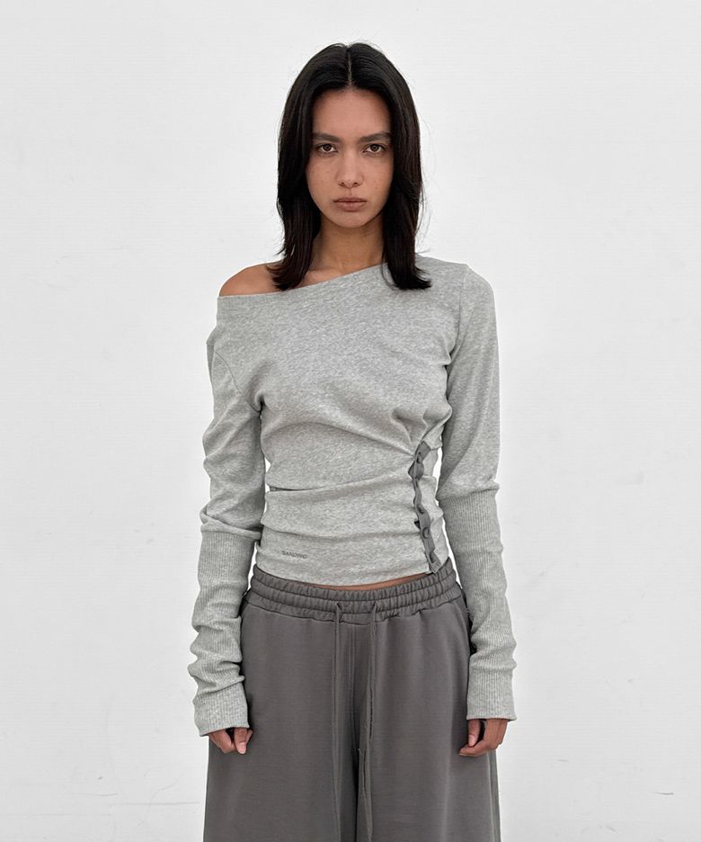 Button Detail Tee_Melange Grey