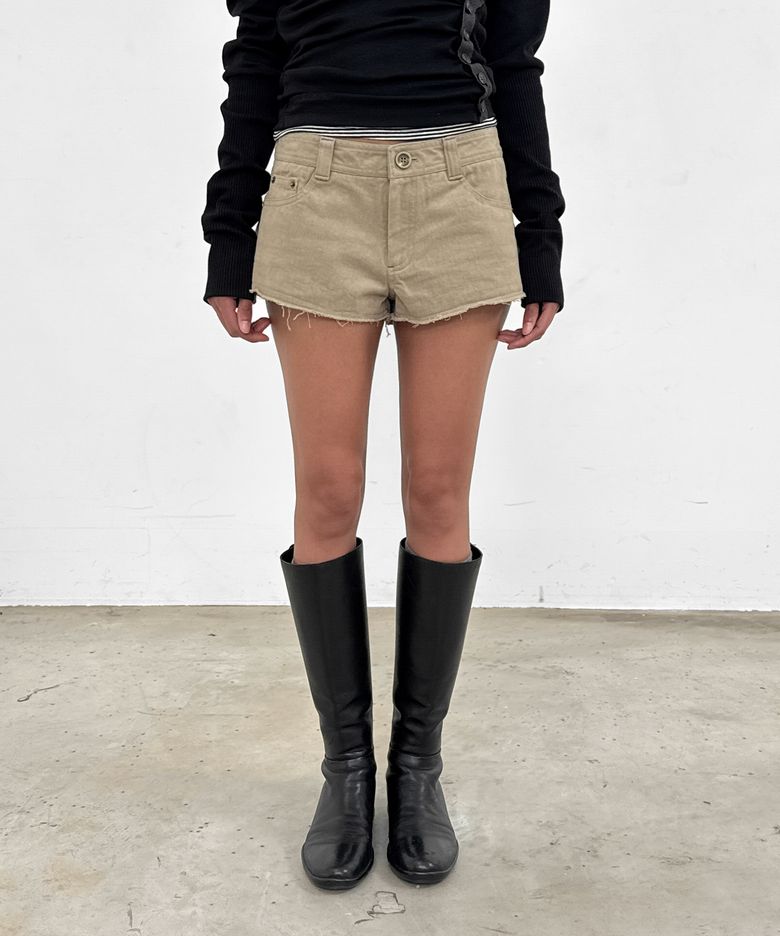Distressed Short Pants_Beige