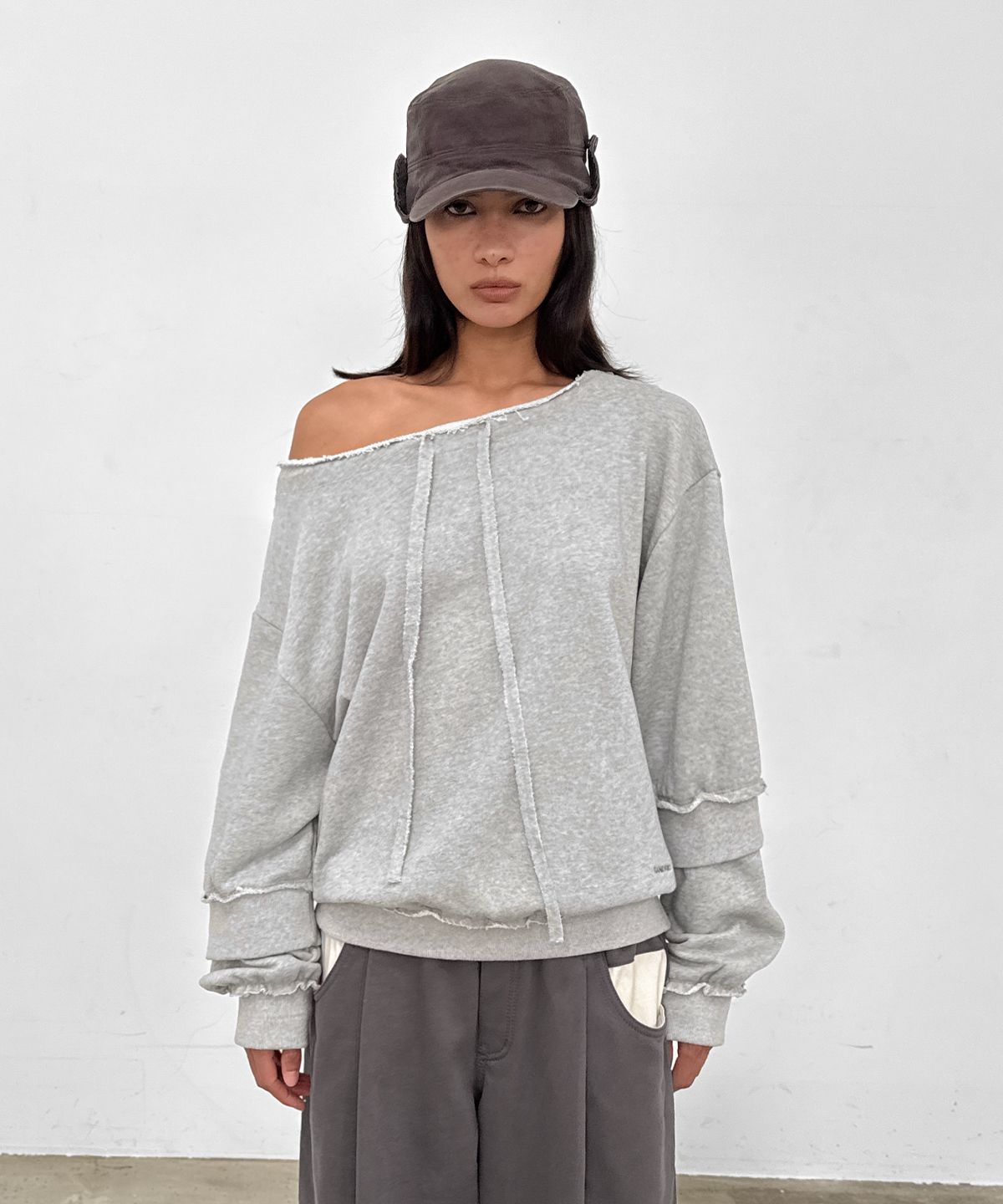 샌드릭(SANDRIC) Overfit Drawstring Sweatshirt_Melange grey