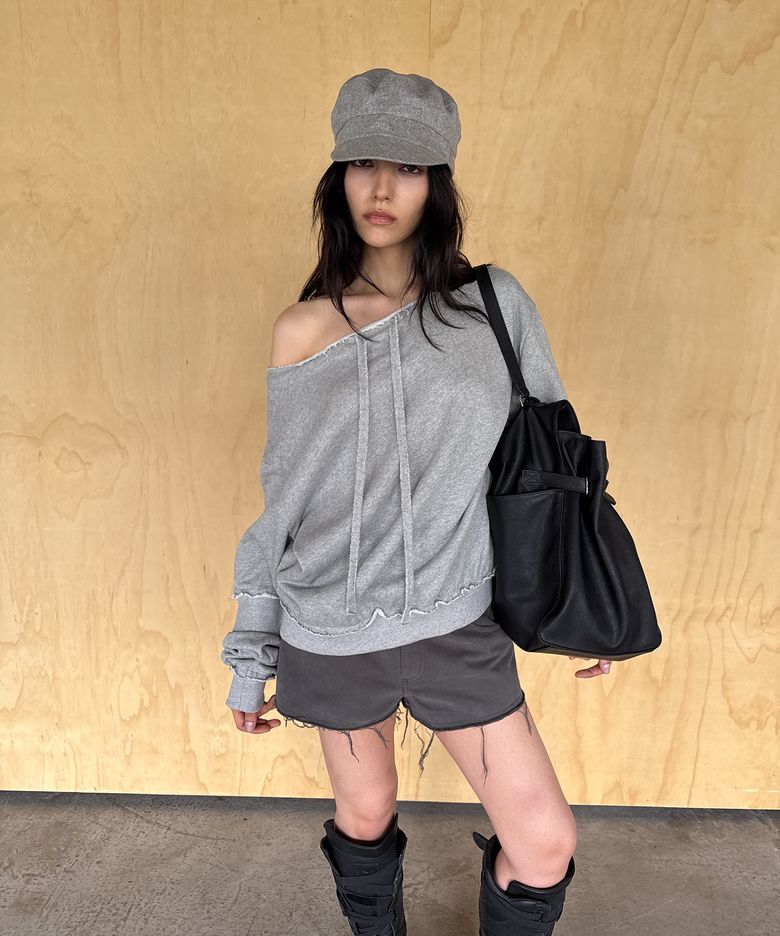 Overfit Drawstring Sweatshirt_Melange grey