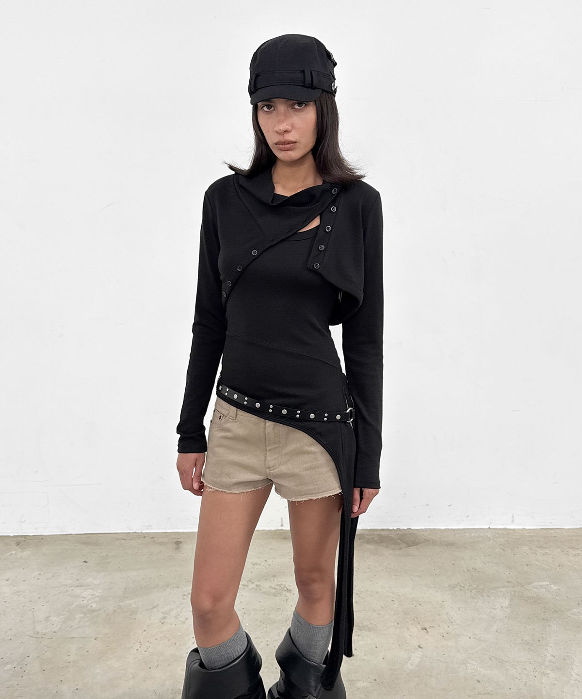 샌드릭(SANDRIC) Halter Layered Tee_Black