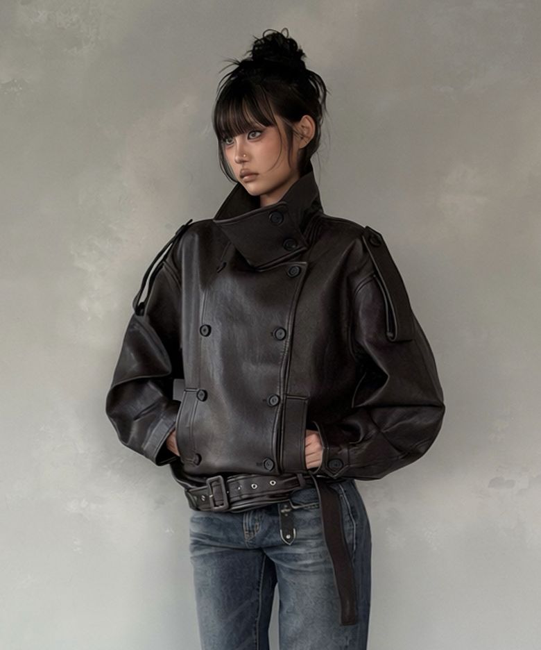 [정보배 PICK] LINE.02 high neck leather jacket_brown