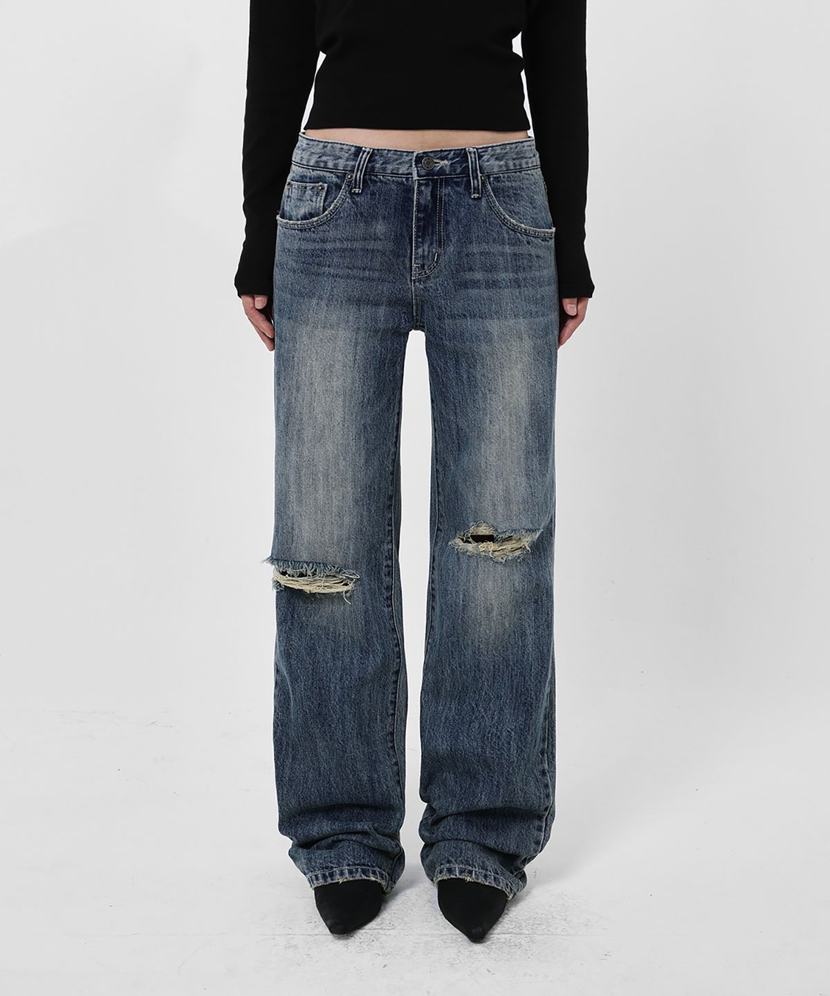 샌드릭(SANDRIC) LINE.02 straight denim_mid blue