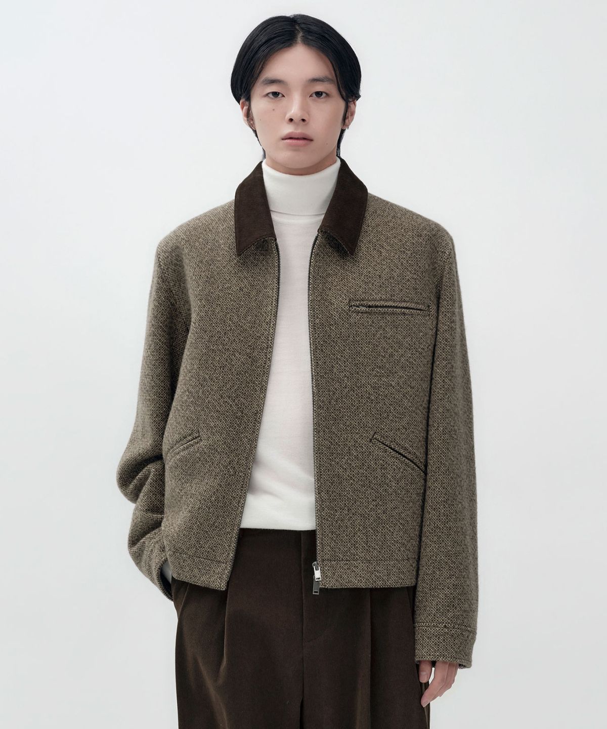무신사 스탠다드(MUSINSA STANDARD) 울 블렌드 홈스펀 트위드 워크 재킷 [브라운]