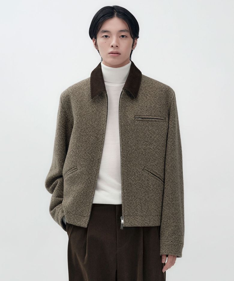 울 블렌드 홈스펀 트위드 워크 재킷 [브라운]