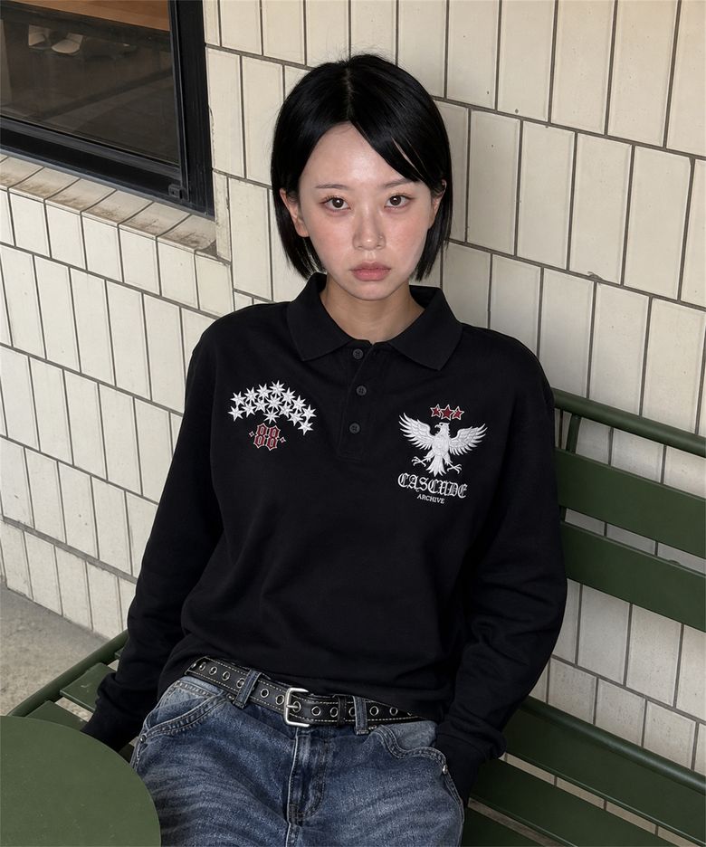 [김샤브칼 PICK] Star Ridge Long Sleeve Polo Shirt Black