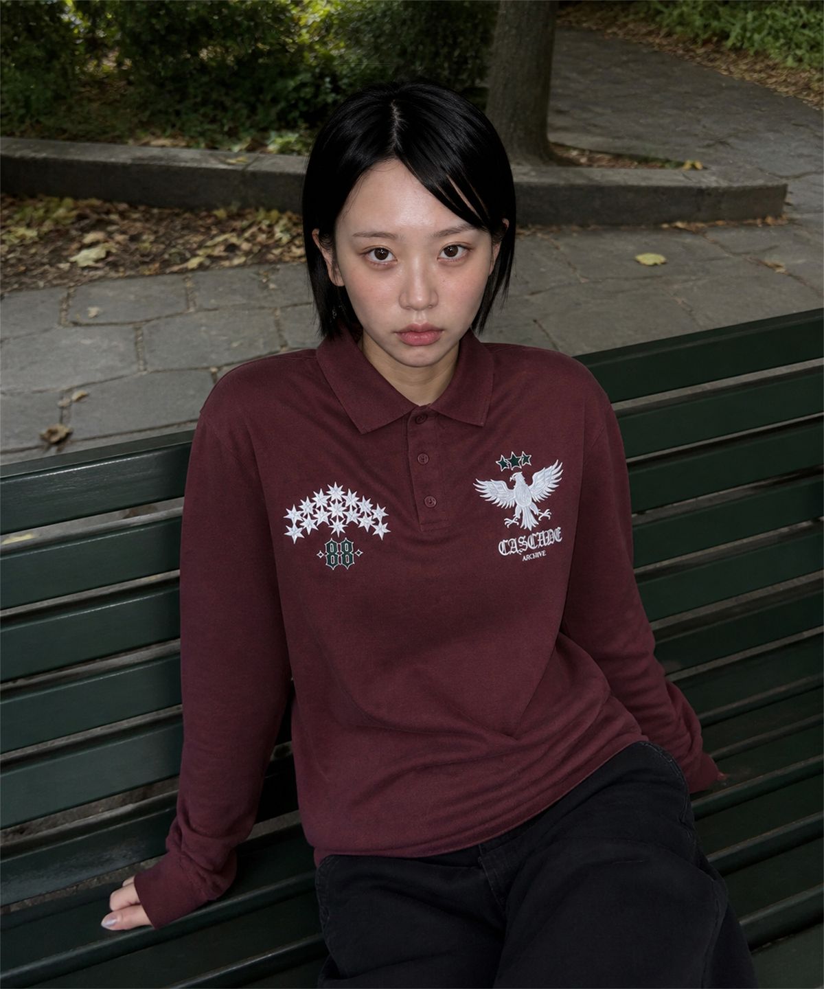 아이돈워너셀(IDWS) Star Ridge Long Sleeve Polo Shirt Burgundy