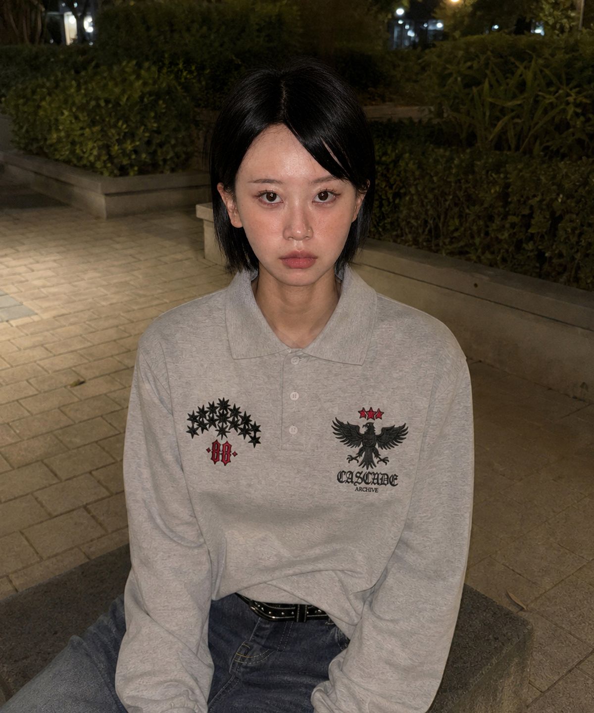 아이돈워너셀(IDWS) Star Ridge Long Sleeve Polo Shirt Gray