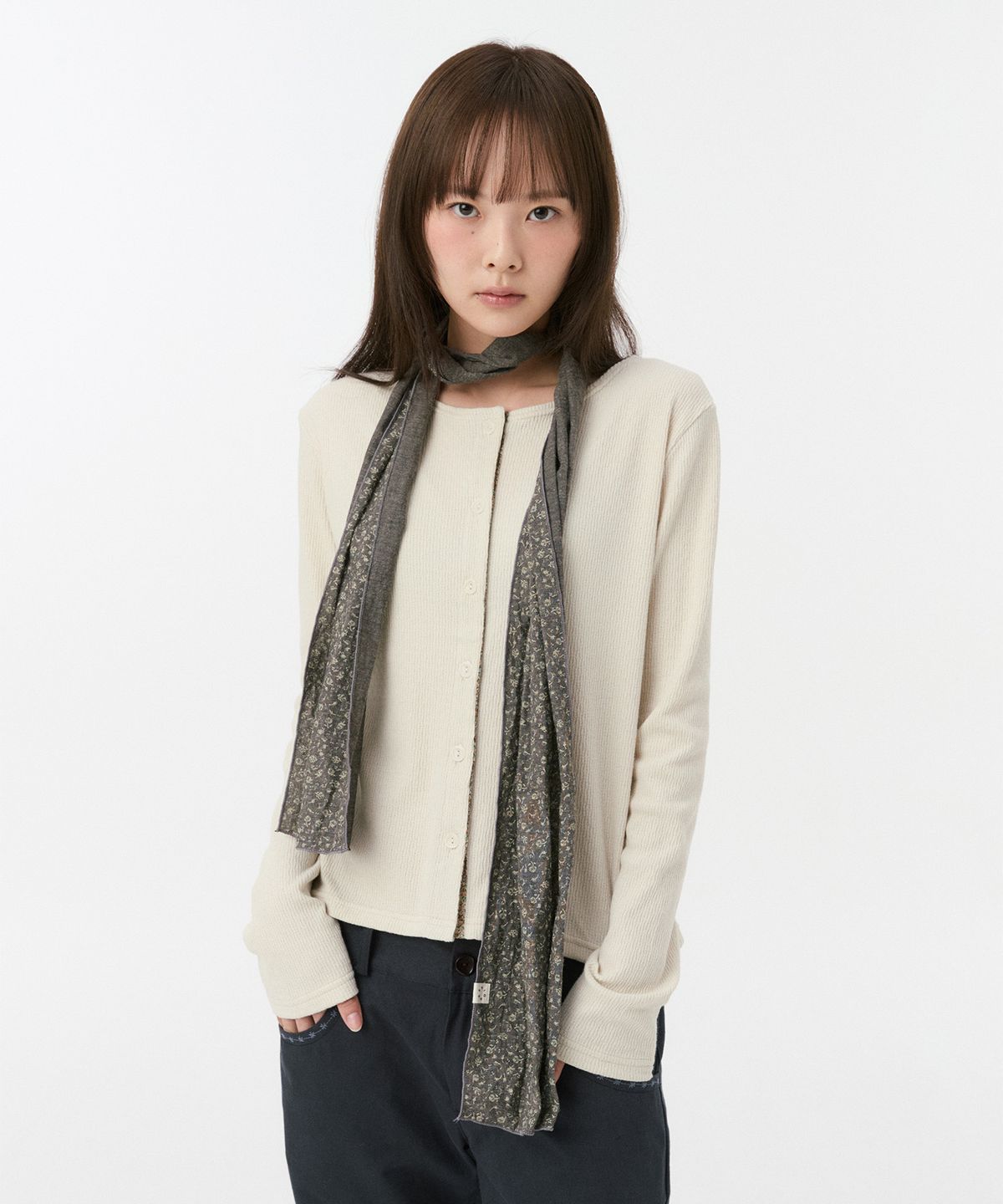 오헤시오(OHESHIO) VINTAGE FLORAL COTTON SCARF, BROWN