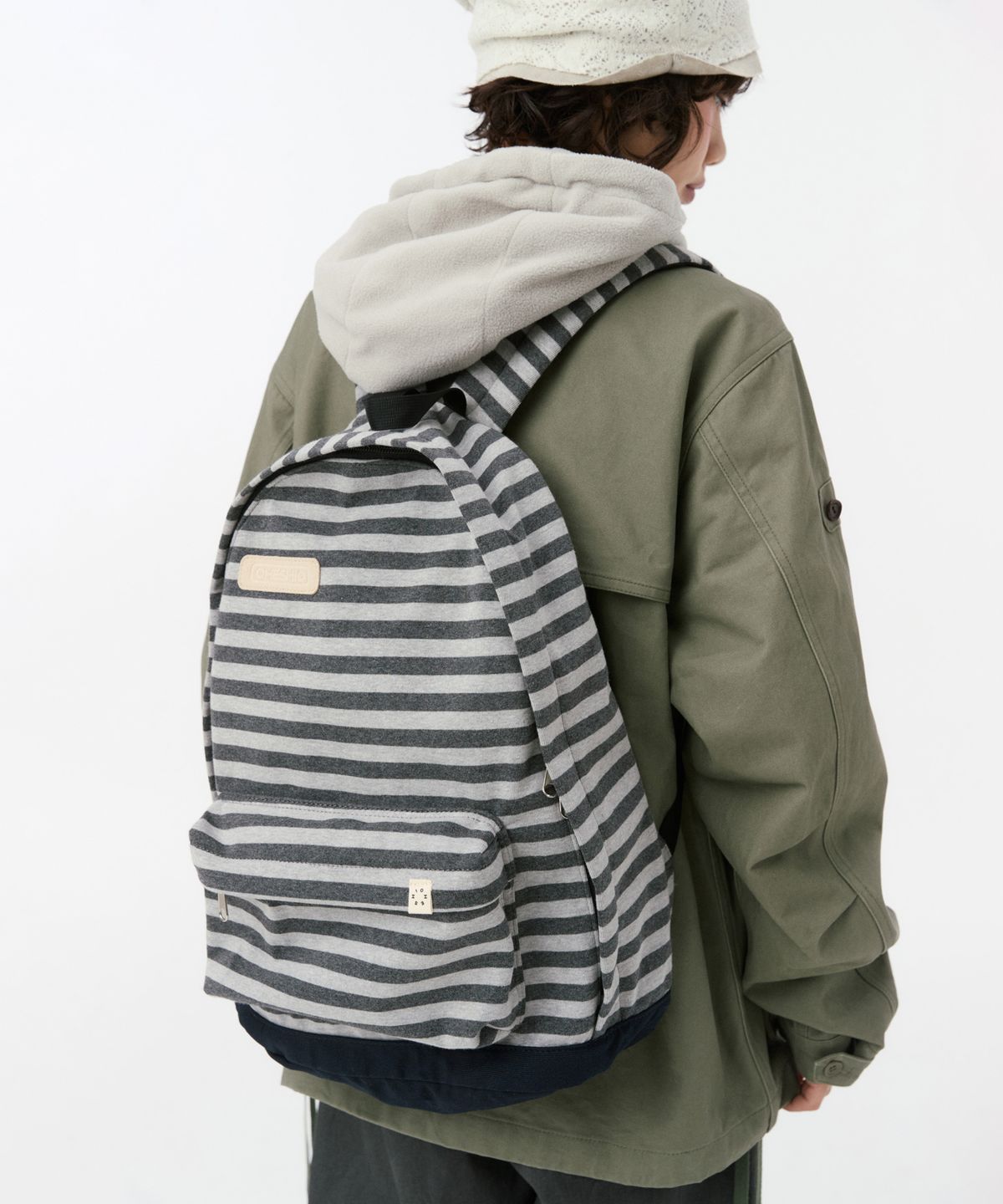 오헤시오(OHESHIO) JERSEY STRIPE BACKPACK, CHARCOAL