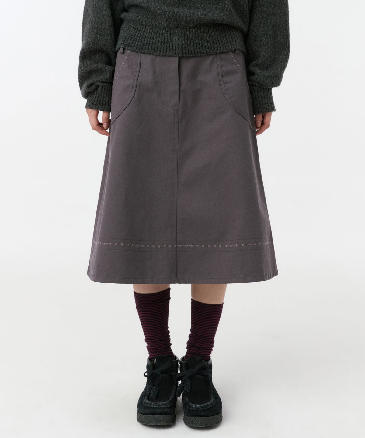 오헤시오(OHESHIO) EMBROIDERY POCKET A-LINE SKIRT, PURPLE