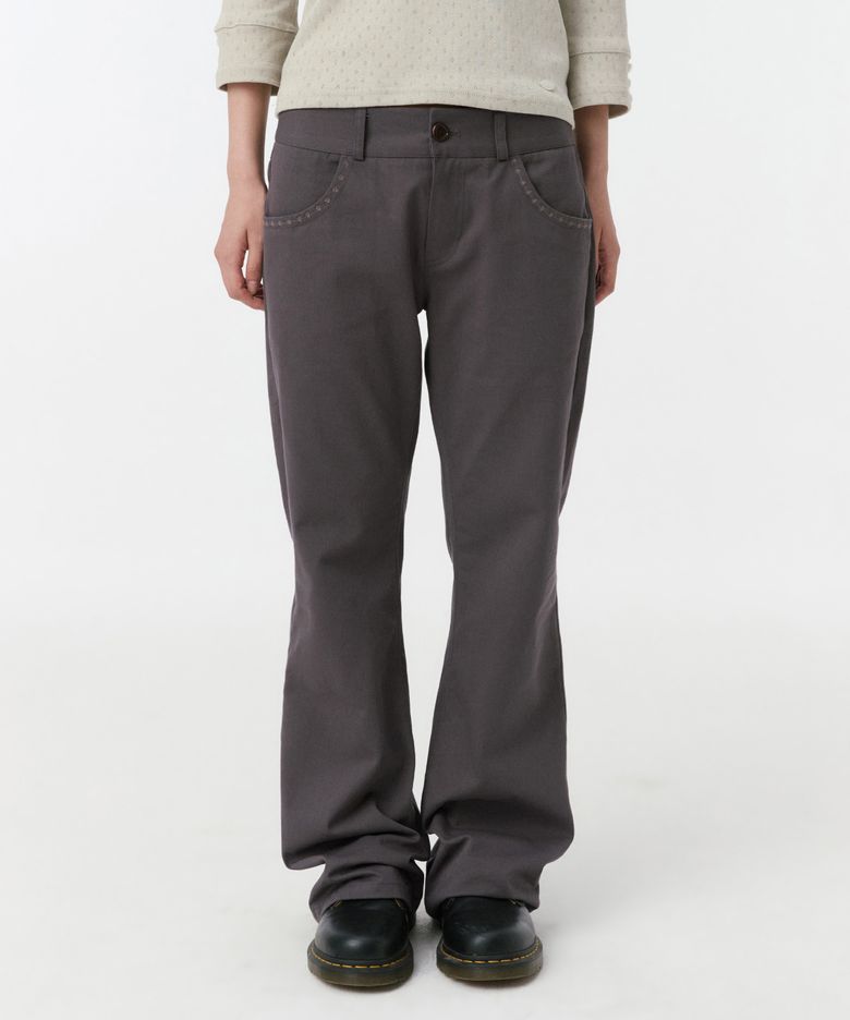 EMBROIDERY POCKET BOOTCUT PANTS, PURPLE