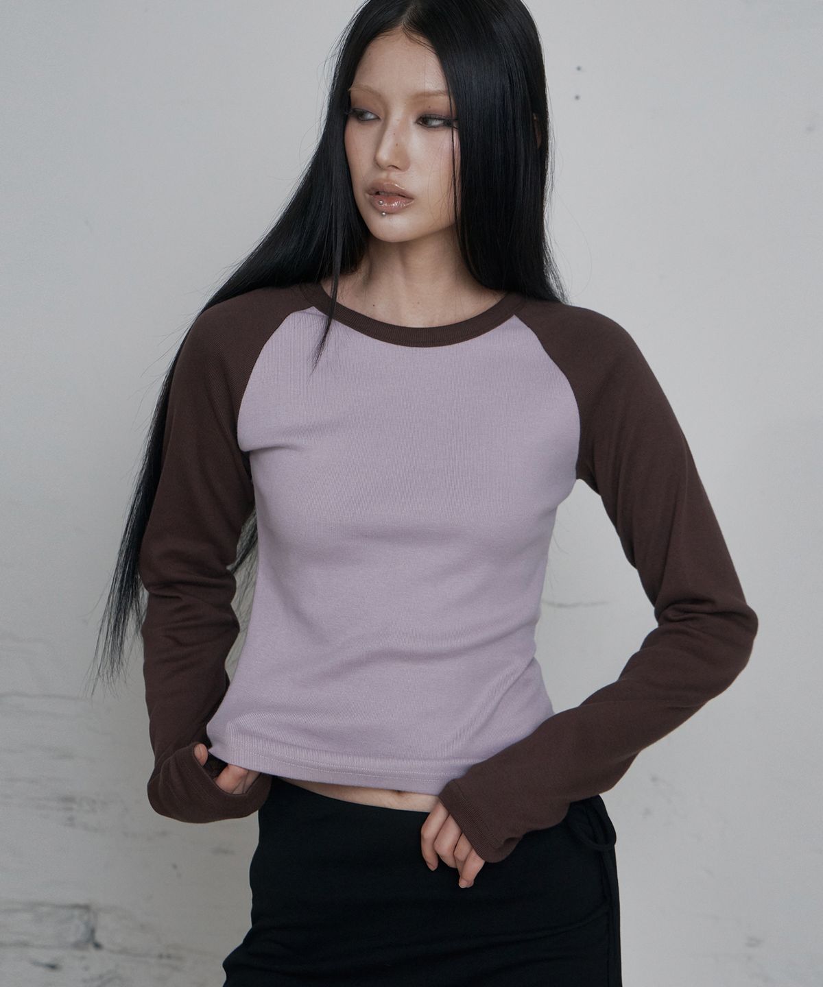 큐리티(CURETTY) C RAGLAN LONG SLEEVE T-SHIRT_SMOKE PINK