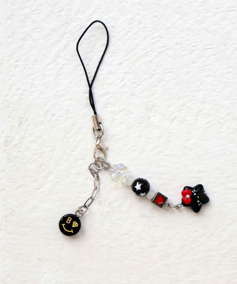Acrylic smile & ribbon cat phone charm strap 아크릴 스마일 앤 리본고양이 폰참 비즈 핸드폰 키링