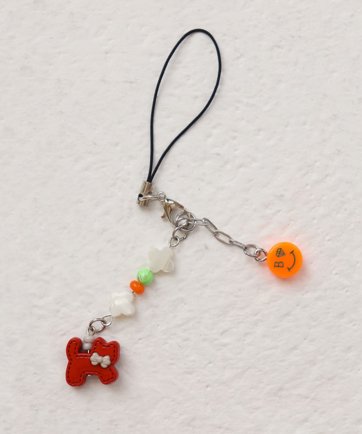 봉보(BONBEAU) Acrylic smile & red puppy phone charm strap 아크릴 스마일 앤 레드강아지 폰참 비즈 핸드폰 키링