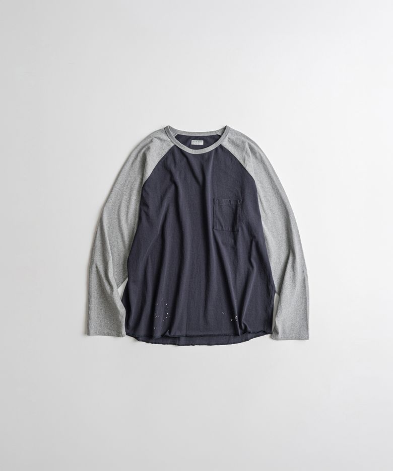 DISTRESSED BASEBALL L/S SHIRTS d.purple/heather