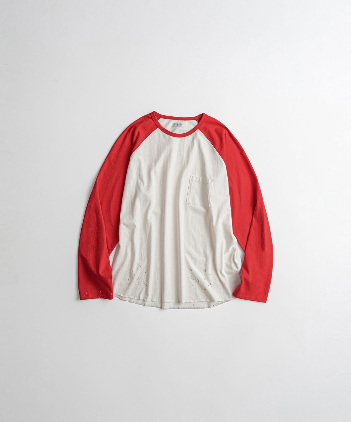 비헤비어(BEHEAVYER) DISTRESSED BASEBALL L/S SHIRTS natural/red
