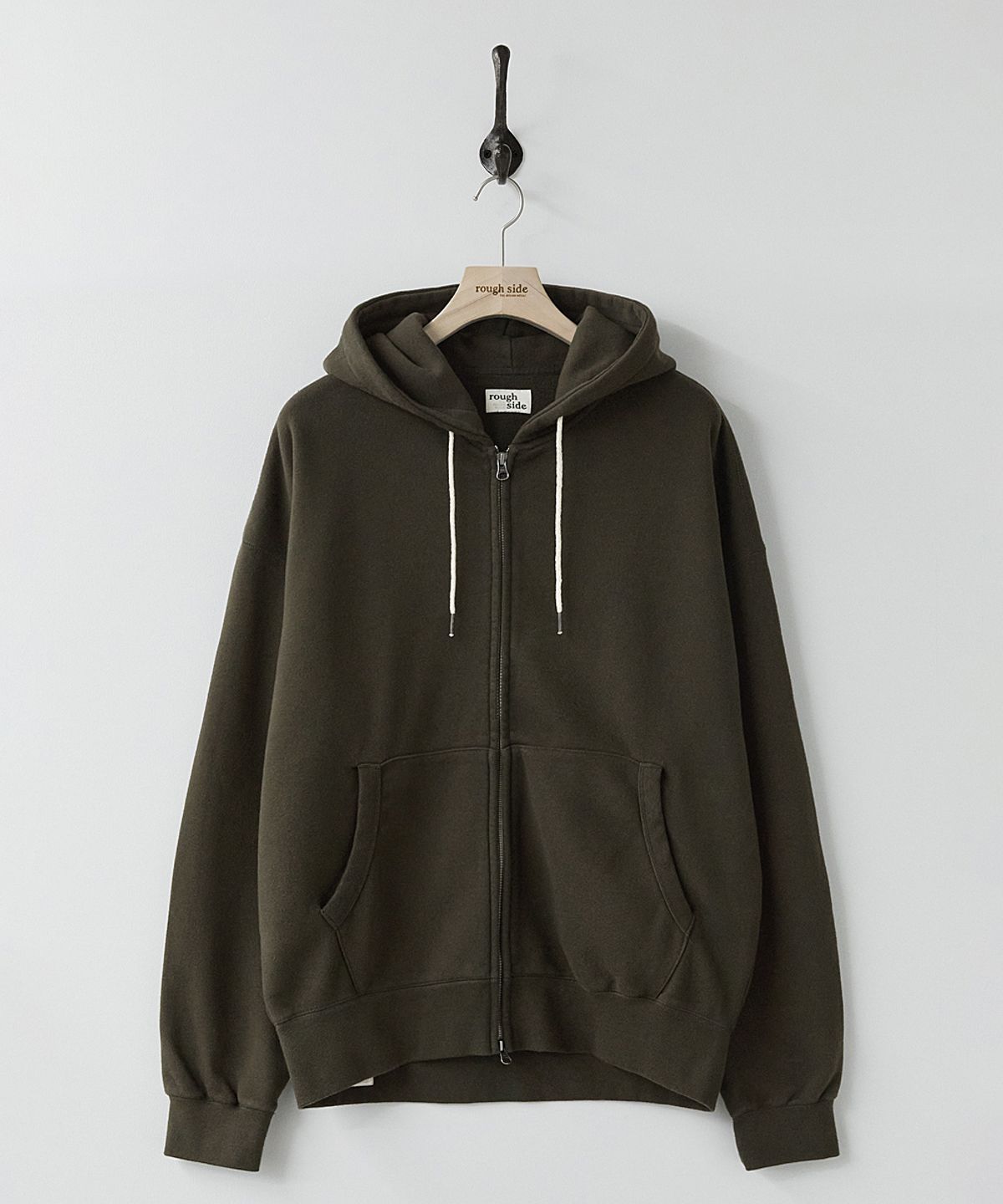 러프사이드(ROUGHSIDE) Oversized Zip Up Hoodie Brown