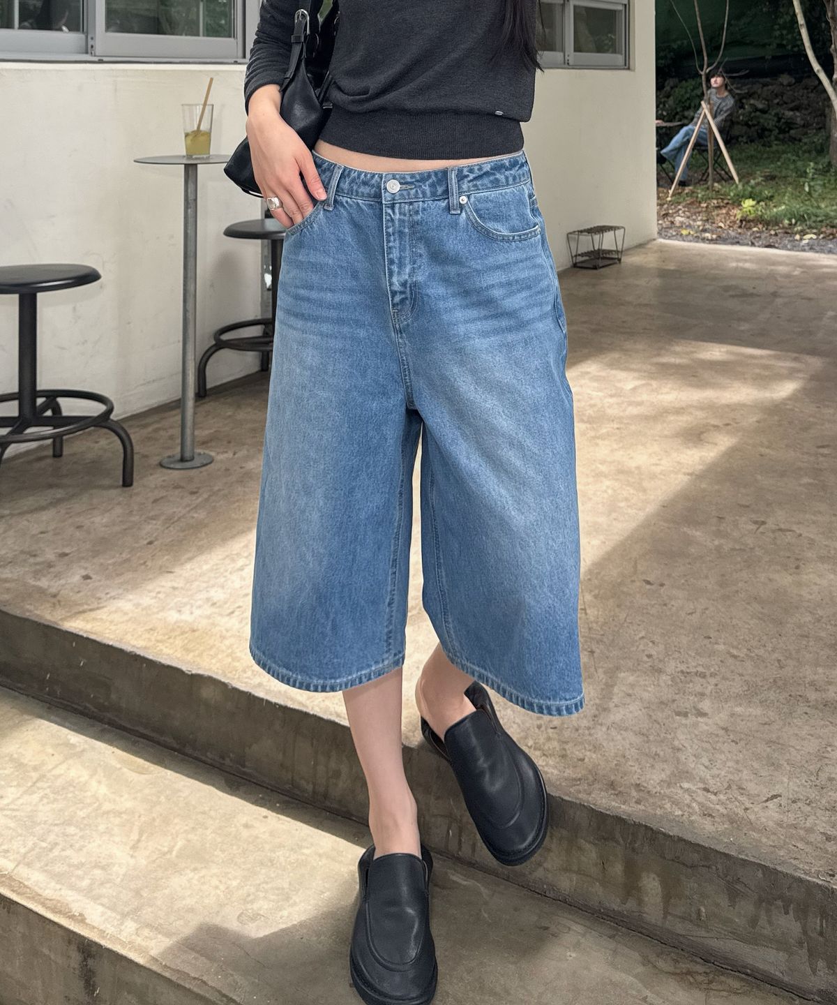 플랙 우먼(PLAC WOMEN) 와이드 버뮤다 데님 팬츠 블루