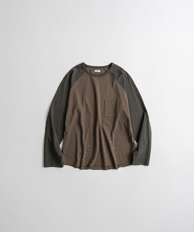 DISTRESSED BASEBALL L/S SHIRTS d.brown/brown