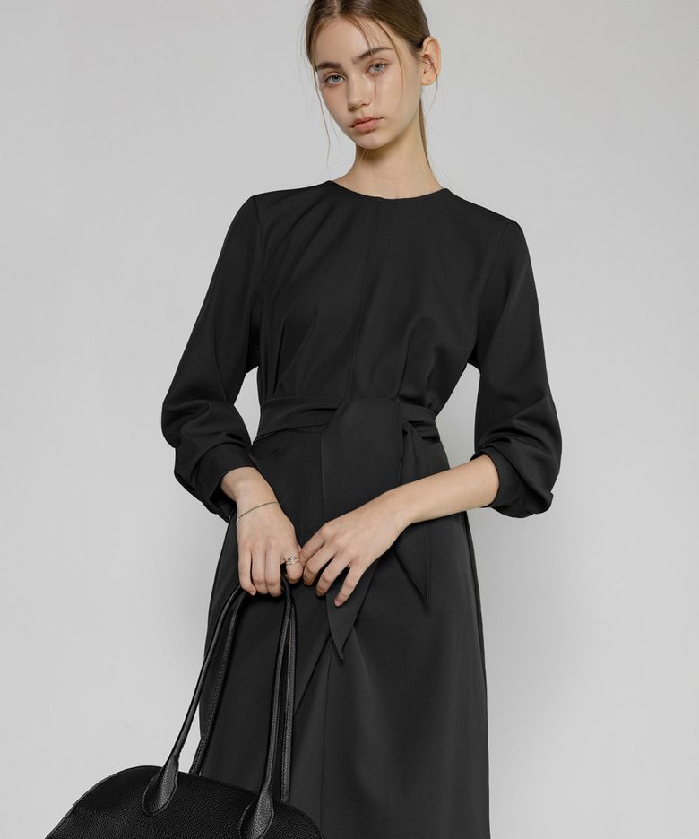 [풀슬리브.ver] DRAPE WAIST LONG DRESS_NFON6548 (블랙)