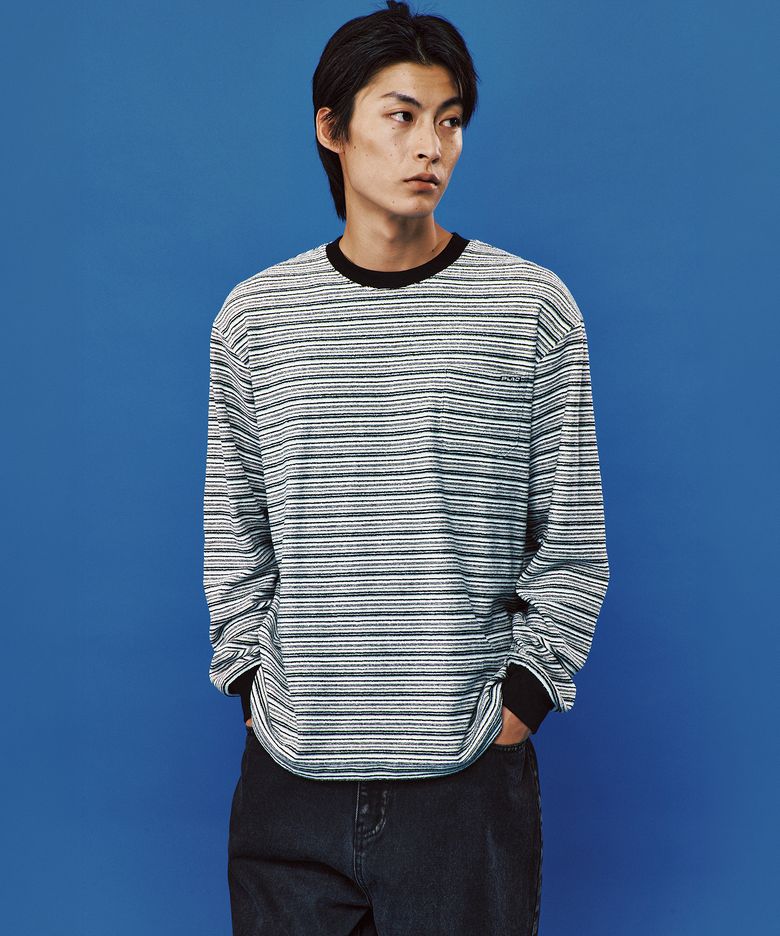 스트라이프 포켓 티셔츠 블랙