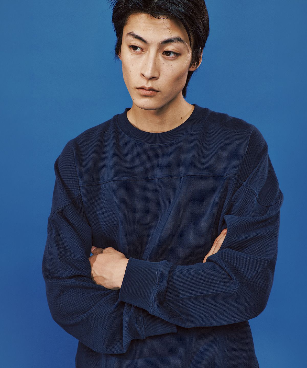 플랙(PLAC) 피케 크루넥 스웻 셔츠 네이비