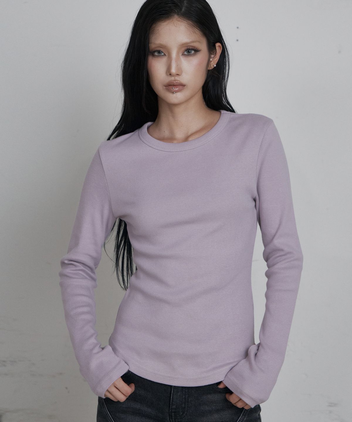 큐리티(CURETTY) C 90S LINE BASIC LONG SLEEVE T-SHIRT_SMOKE PINK