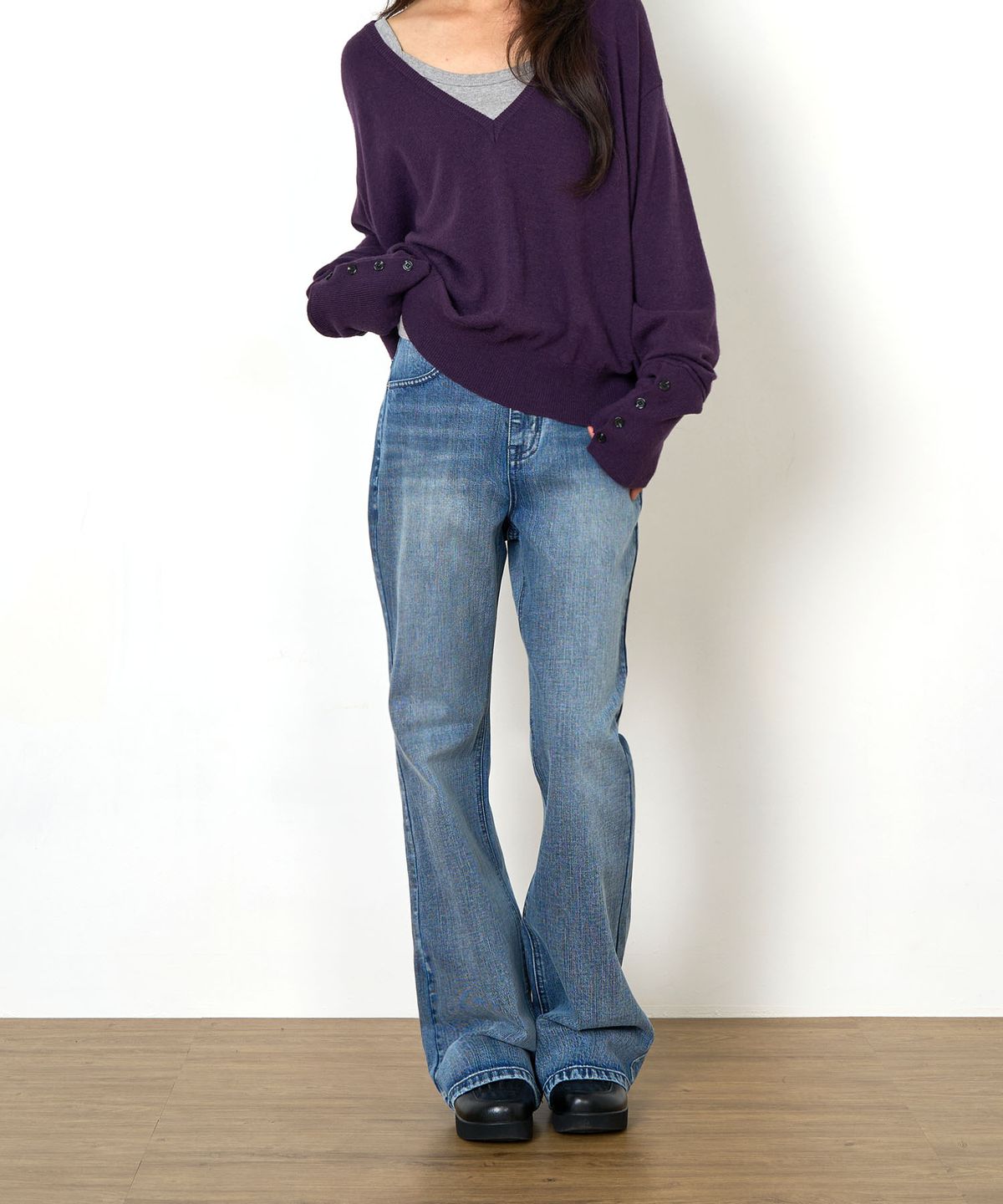 토피 우먼(TOFFEE WOMEN) W 워시드 부츠컷 데님 팬츠 (BLUE)