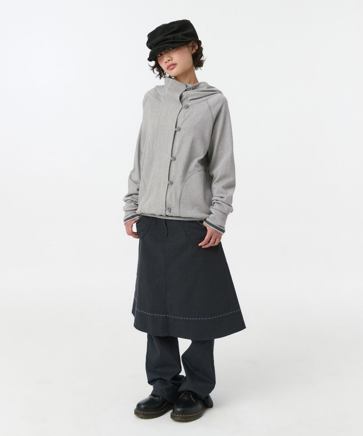 오헤시오(OHESHIO) RAGLAN BUTTON HOODED ZIP-UP, GRAY