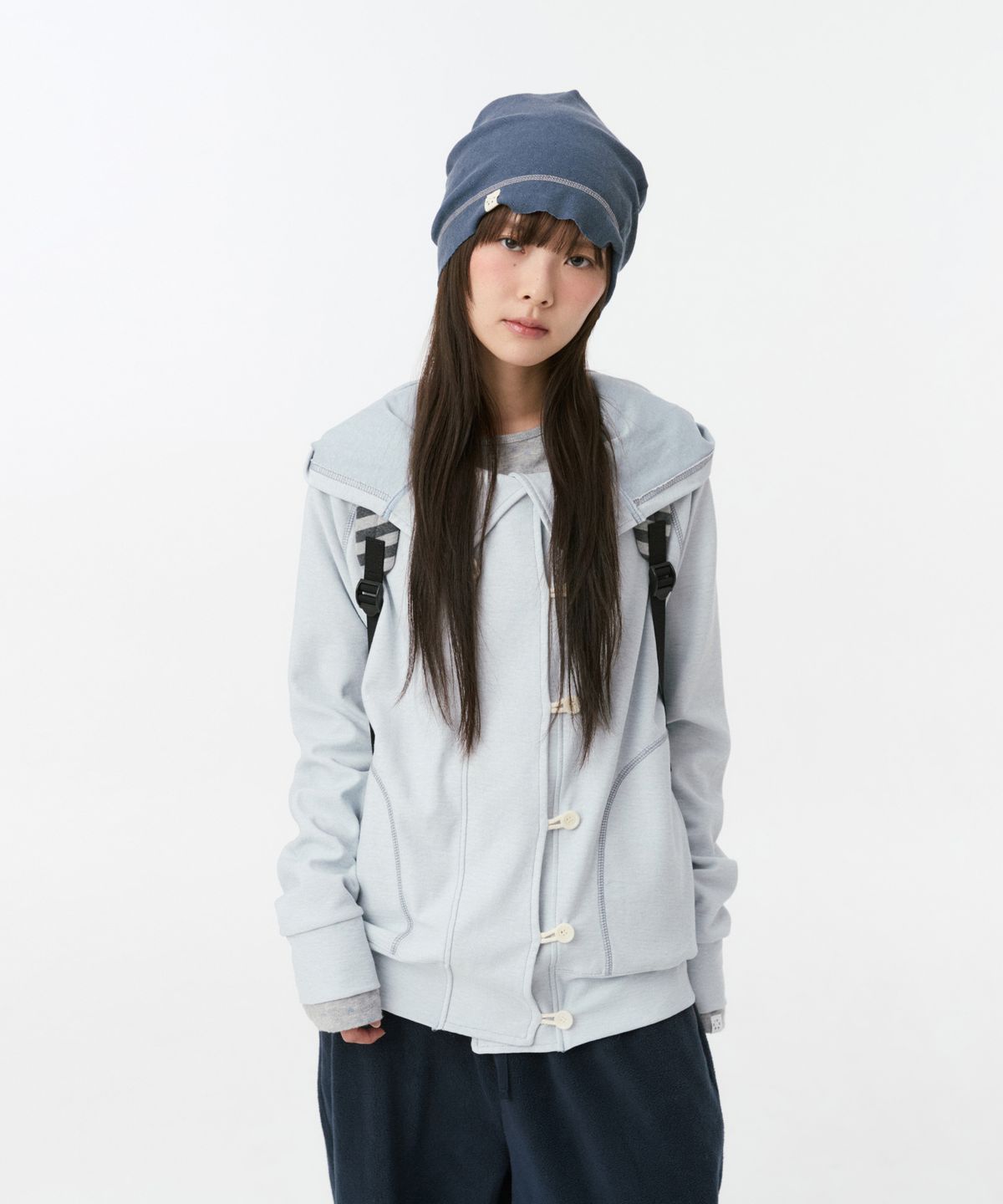 오헤시오(OHESHIO) RAGLAN BUTTON HOODED ZIP-UP, SKY BLUE