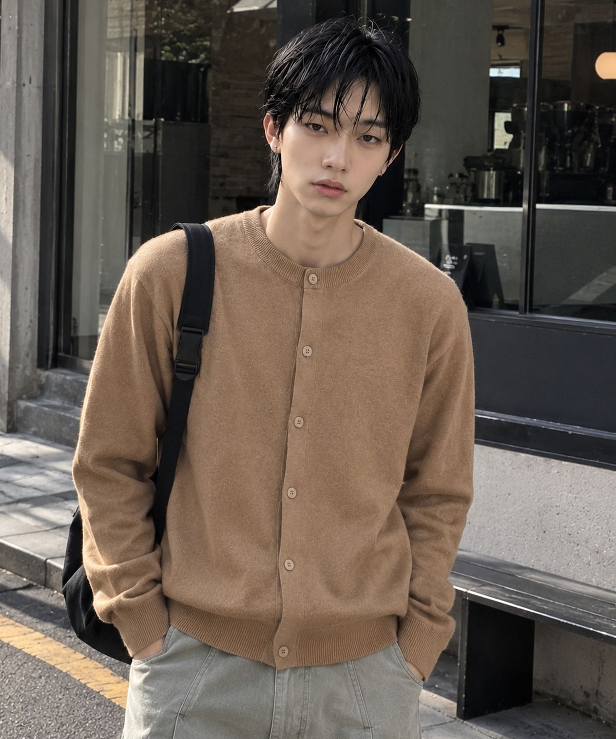 이코르(ECORR) 워셔블 울실크 베이직 라운드 가디건_베이지