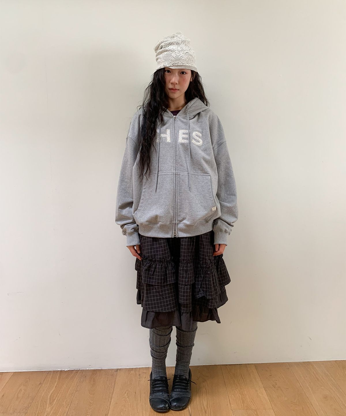 오헤시오(OHESHIO) LOGO PATCH HOODED ZIP-UP, FLORAL MELANGE