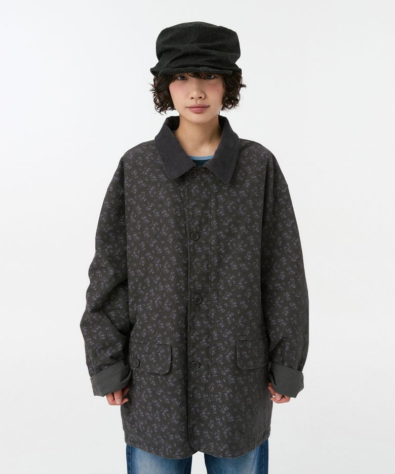 REVERSIBLE FLORAL COTTON JACKET, CHARCOAL