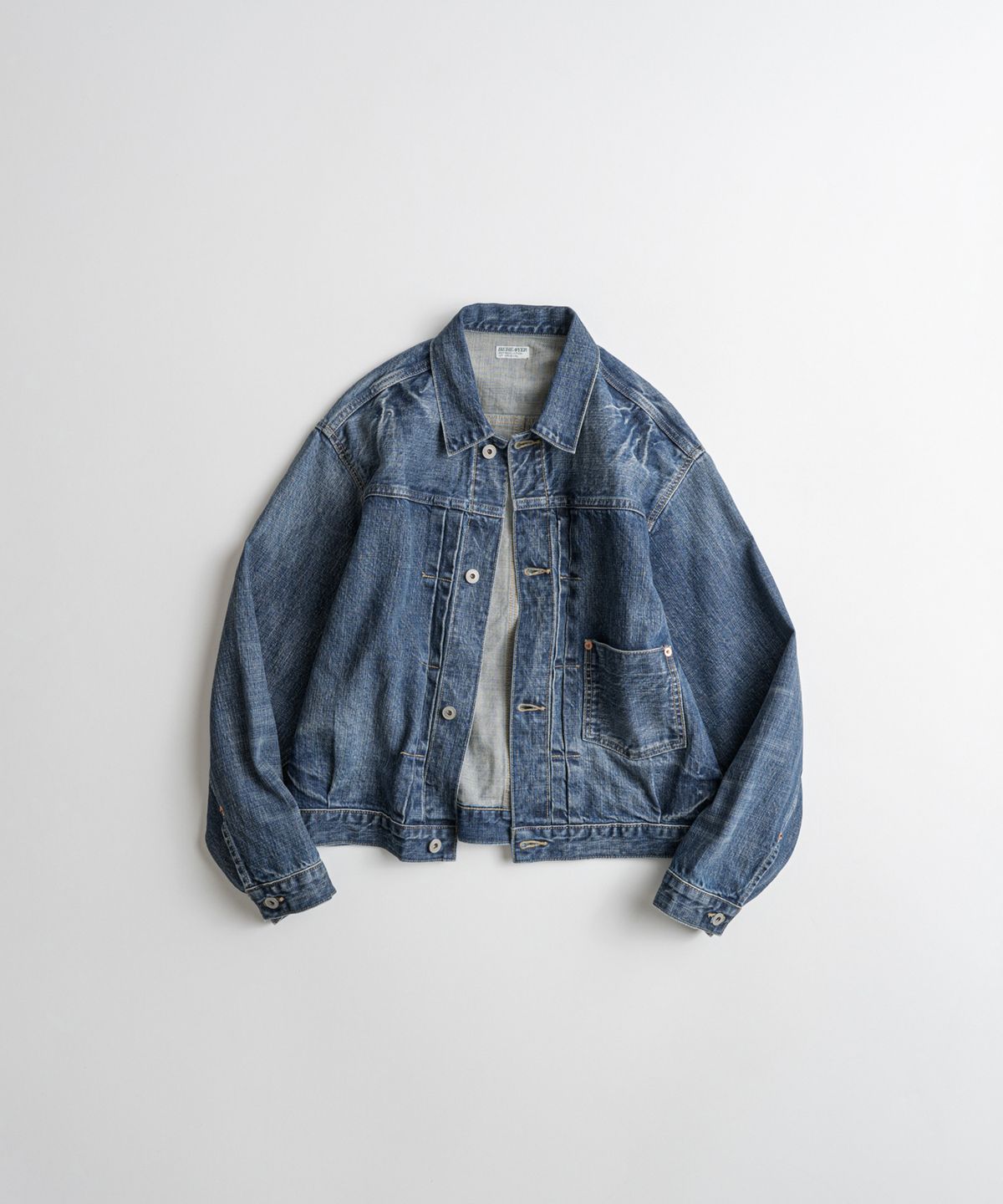 비헤비어(BEHEAVYER) DISTRESSED TYPE-1 DENIM JACKET washed blue