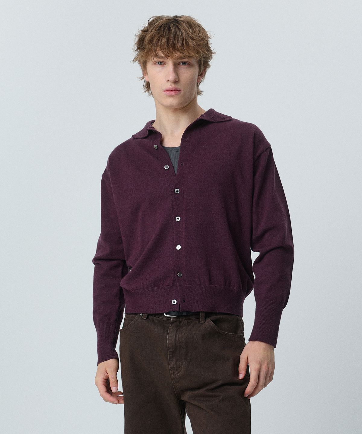 플로즈룸(FLAWSROOM) High Neck Soft Cardigan PLUM