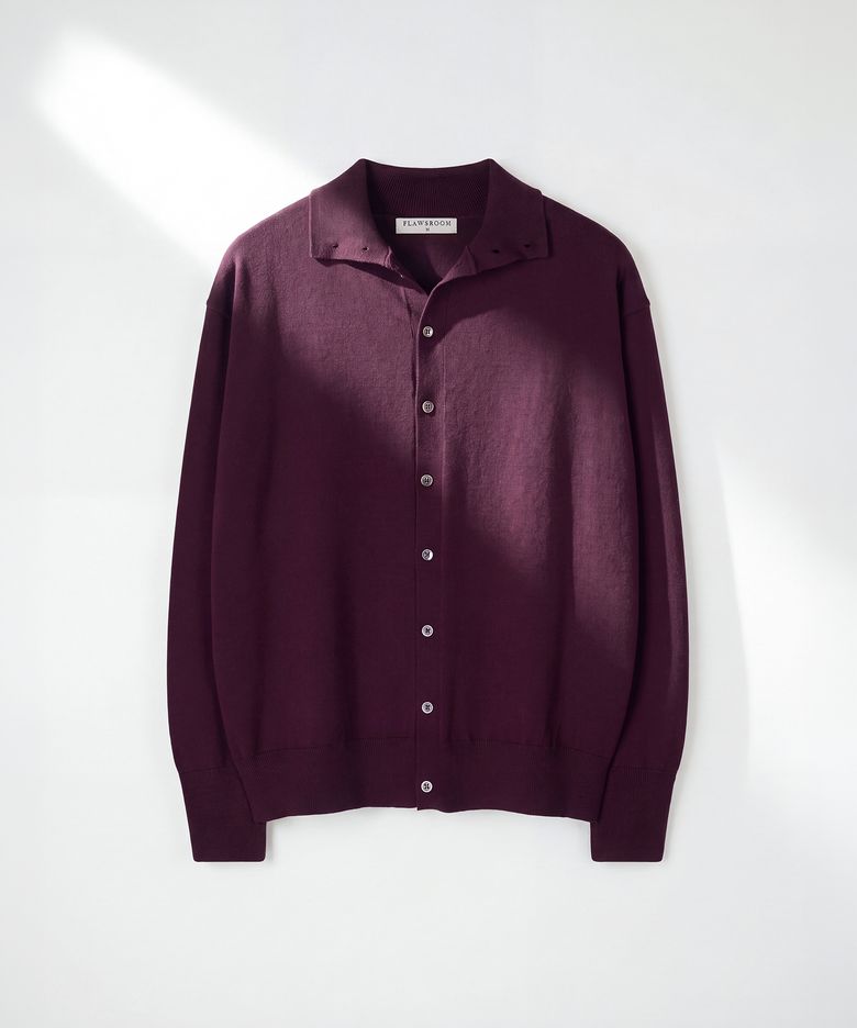 High Neck Soft Cardigan PLUM