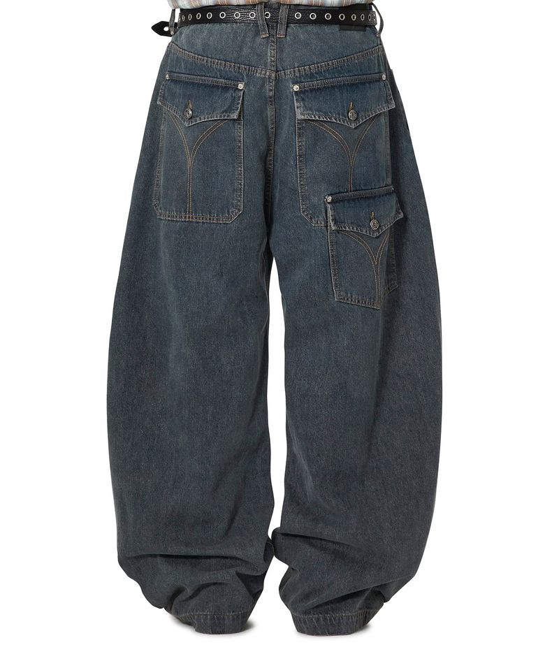 [송이송이 PICK] STACKED POCKET WASHED WIDE VOLUME PANTS - DEEP BLUE