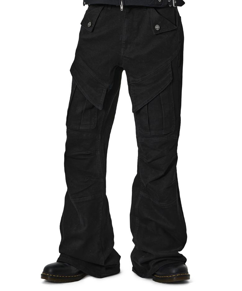 CONTOUR FLARE CARGO PANTS - BLACK
