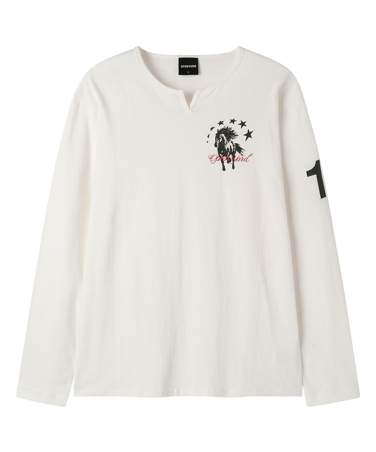 오픈야드(오와이)(OPENYARD(OY)) SLIT NECK HORSE L/S TEE - WHITE