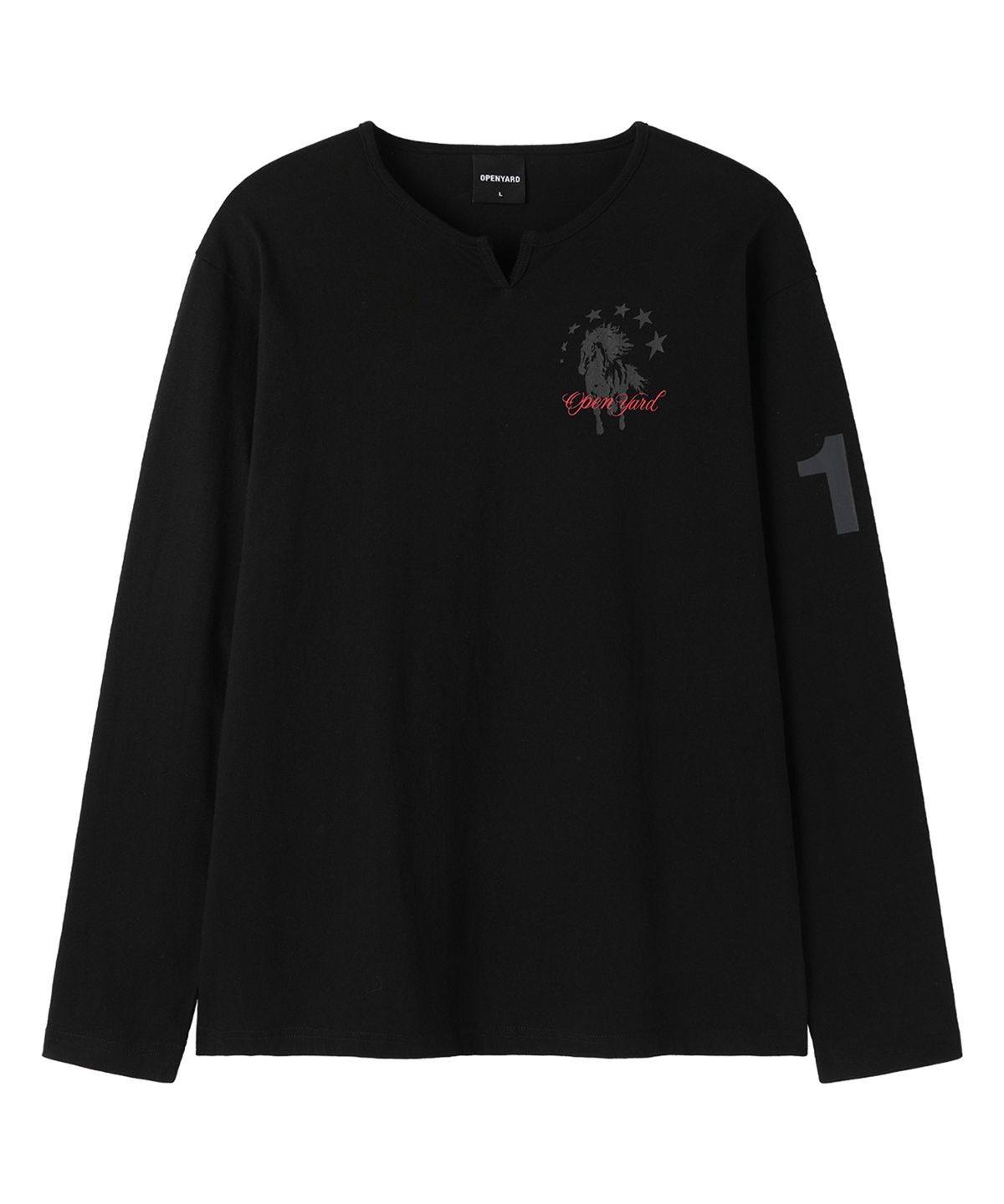 오픈야드(오와이)(OPENYARD(OY)) SLIT NECK HORSE L/S TEE - BLACK