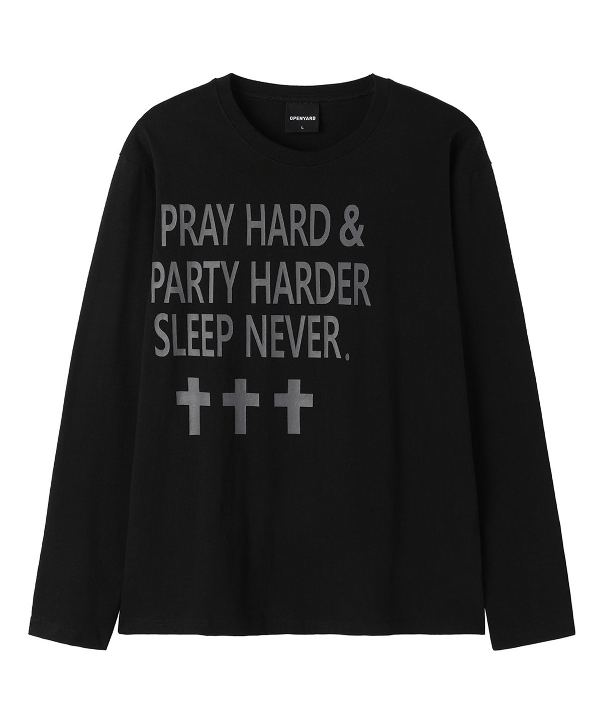오픈야드(오와이)(OPENYARD(OY)) PRAY HARD L/S TEE - BLACK