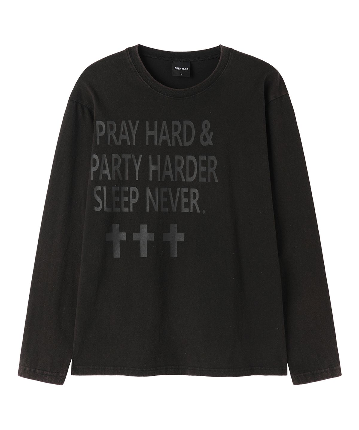 오픈야드(오와이)(OPENYARD(OY)) PRAY HARD WASHED L/S TEE - WASHED BLACK