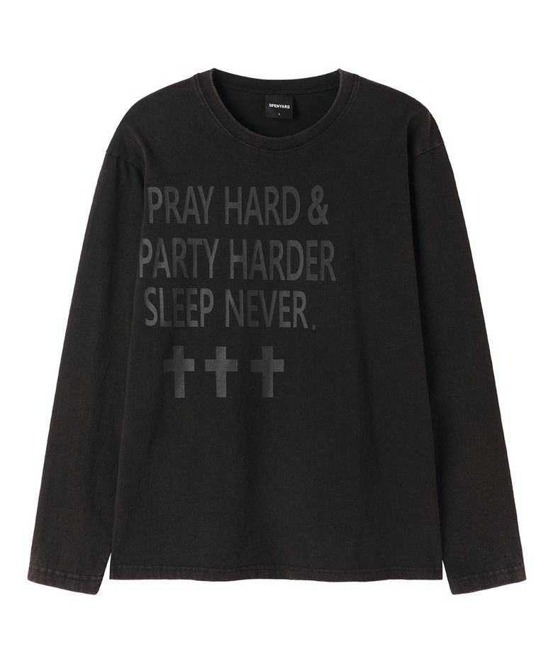 PRAY HARD WASHED L/S TEE - WASHED BLACK