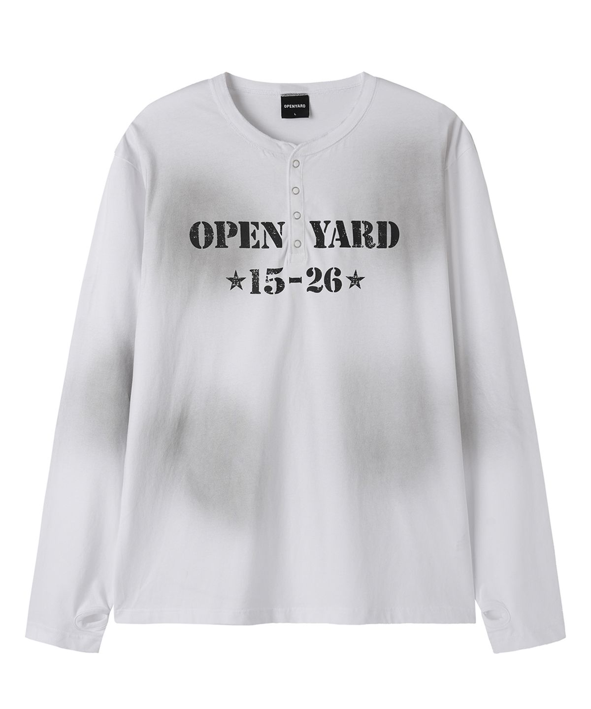 오픈야드(오와이)(OPENYARD(OY)) DIRTY STENCIL HENLEY L/S TEE - WHITE