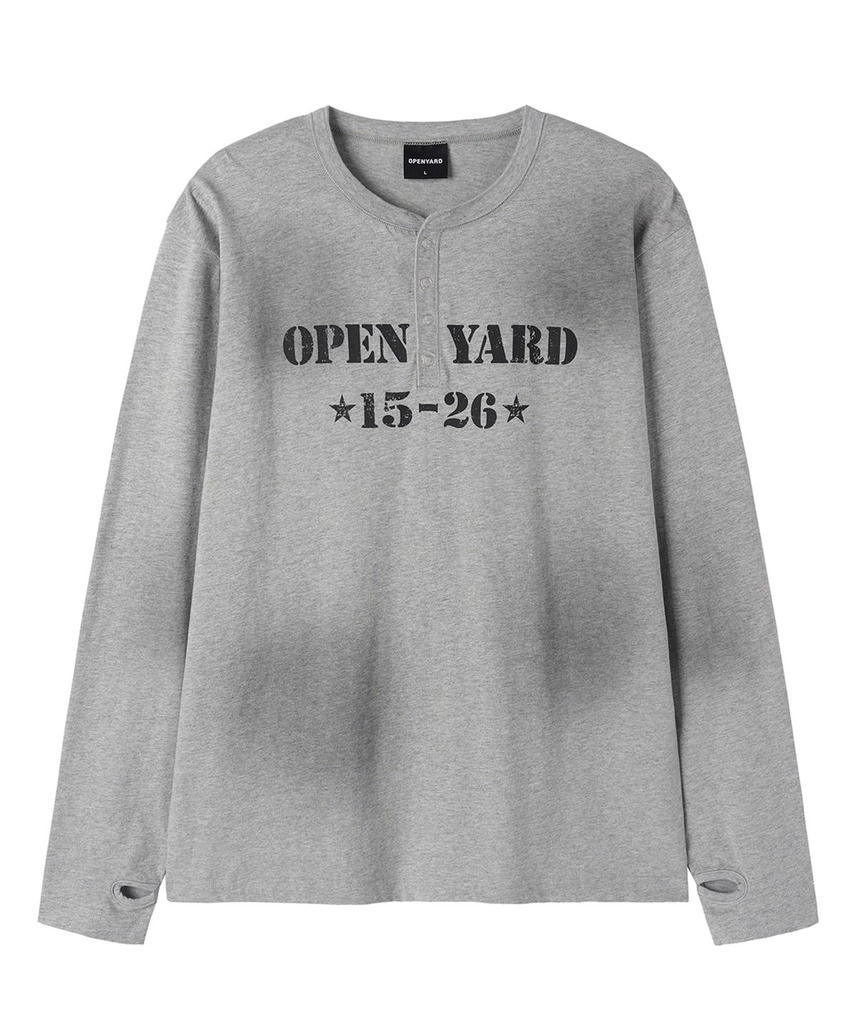 오픈야드(오와이)(OPENYARD(OY)) DIRTY STENCIL HENLEY L/S TEE - MELANGE