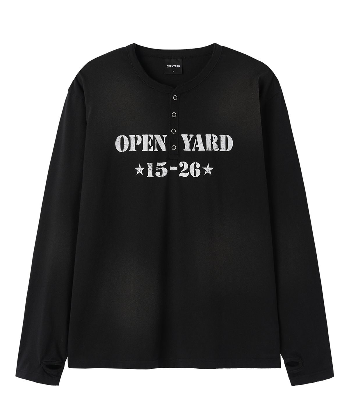 오픈야드(오와이)(OPENYARD(OY)) DIRTY STENCIL HENLEY L/S TEE - BLACK